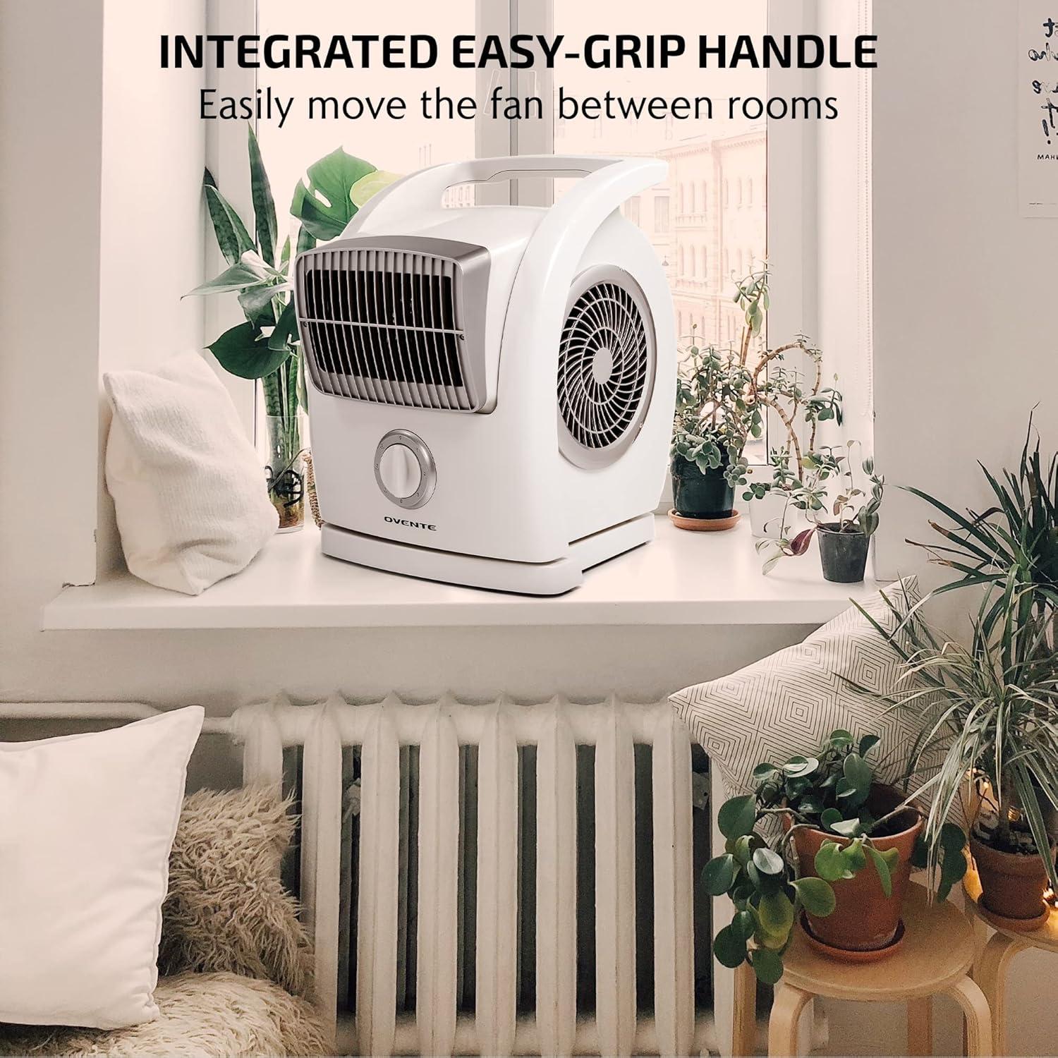 imageOVENTE Electric Blower Floor Fan 15 with 3Speed Control 90 Oscillating and 45 Manual Pivoting Head LowNoise Technology and Easy to Clean Air Filter Ideal for Home Bedroom Office White BF74W