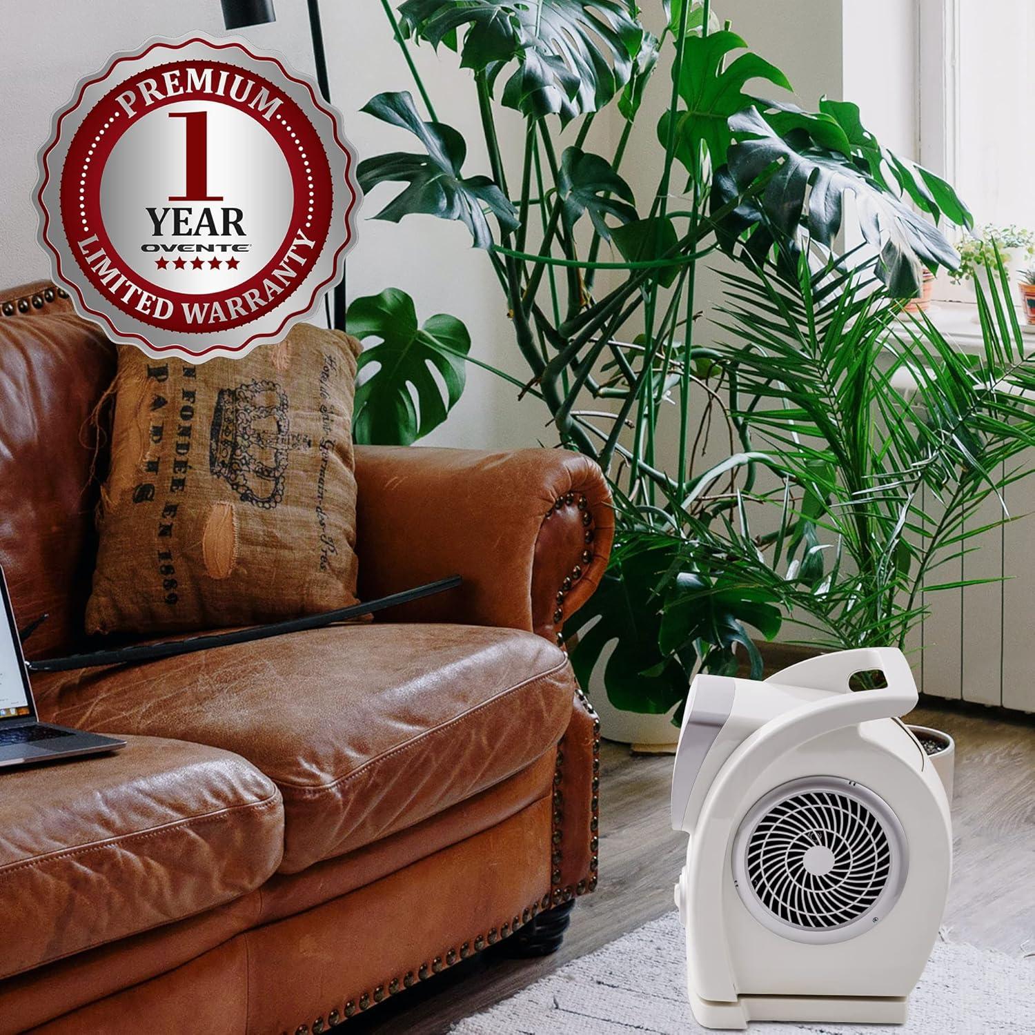 imageOVENTE Electric Blower Floor Fan 15 with 3Speed Control 90 Oscillating and 45 Manual Pivoting Head LowNoise Technology and Easy to Clean Air Filter Ideal for Home Bedroom Office White BF74W