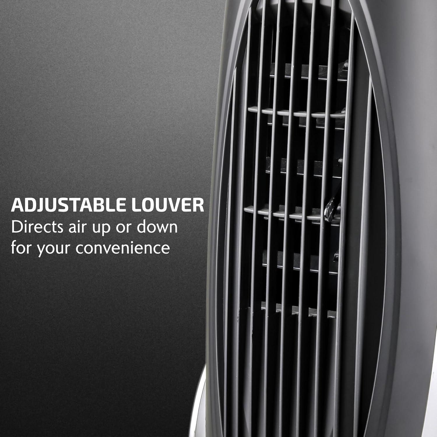 imageOVENTE Oscillating Tower Fan with Remote Control 3Speed LCD Panel amp 8H Timer 305 Quiet amp Bladeless Indoor Standing Floor Fan Blows Cold Air for Home Bedroom Living Room or Office Silver TF88SSilver