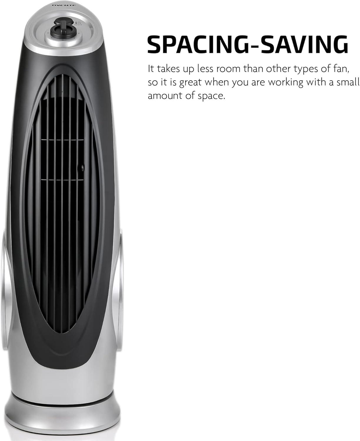imageOvente Portable Electric 304 Inch 90 Oscillating Tower Fan with 3 Speeds controlled by Manual Analog Knob with LowNoise Technology Cool Air Breeze Indoor Bedroom Home Office Silver TF87S