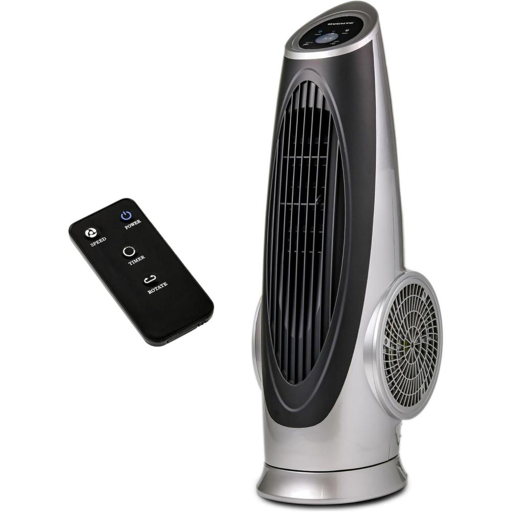 imageOVENTE Oscillating Tower Fan with Remote Control 3Speed LCD Panel amp 8H Timer 305 Quiet amp Bladeless Indoor Standing Floor Fan Blows Cold Air for Home Bedroom Living Room or Office Silver TF88SSilver