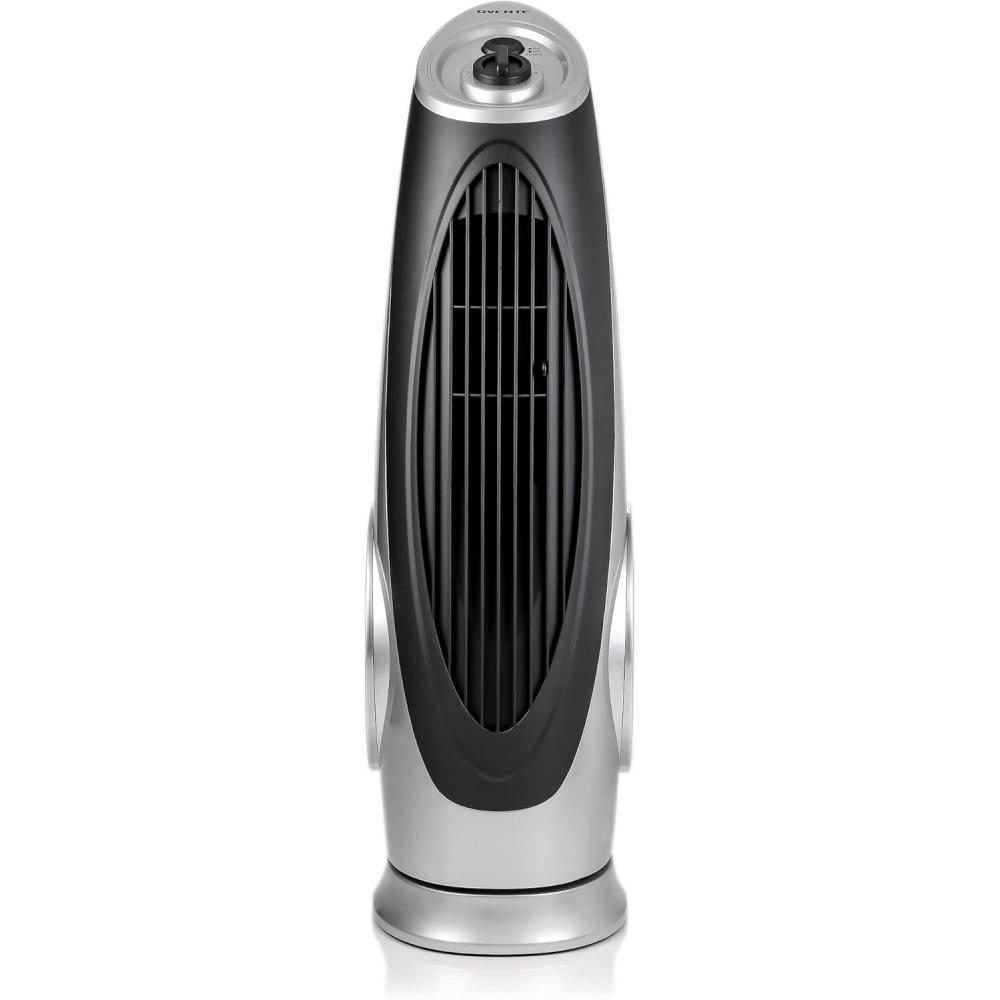imageOvente Portable Electric 304 Inch 90 Oscillating Tower Fan with 3 Speeds controlled by Manual Analog Knob with LowNoise Technology Cool Air Breeze Indoor Bedroom Home Office Silver TF87S