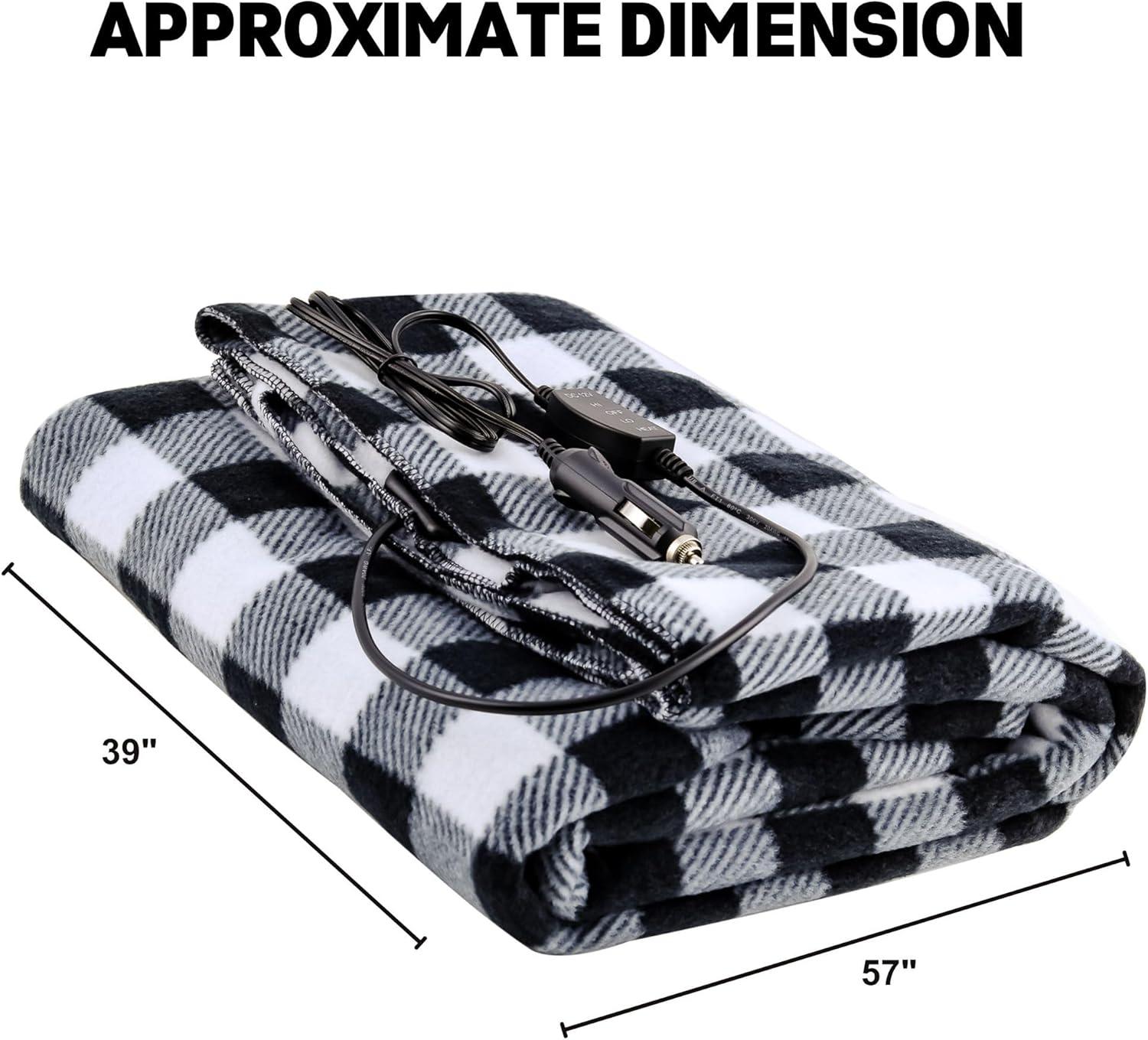 imageOVENTE 12Volt Heated Car Blanket Portable Electric Blanket with Temperature Control amp Overheat Protection 39x57 Winter Heating Blanket for Truck SUV RV Camping or Travel Black Plaid BL4602BW
