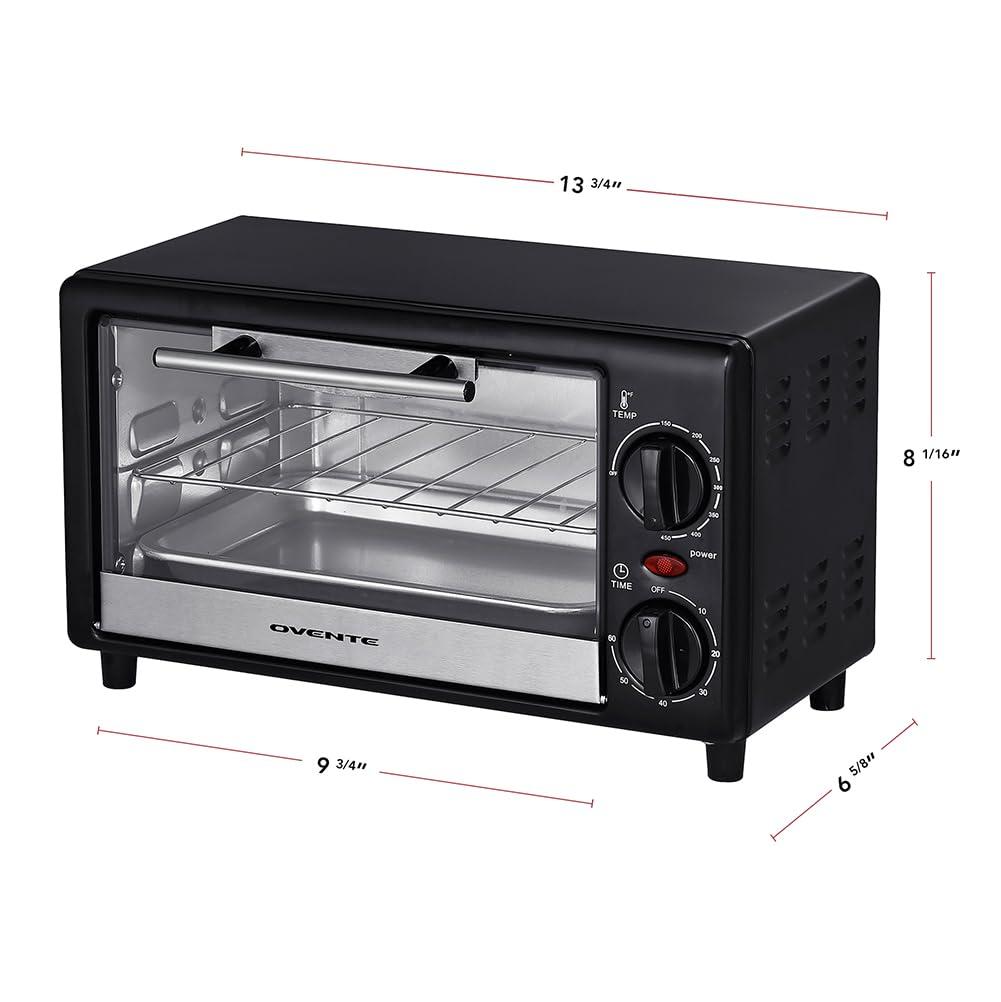 imageOVENTE 8L Countertop Toaster Oven with 60Minute Timer Adjustable Temperature Control EasytoClean Baking Pan 750W Compact Mini for Pizza Toast Bake and Broil Black TO2808BTO2808B