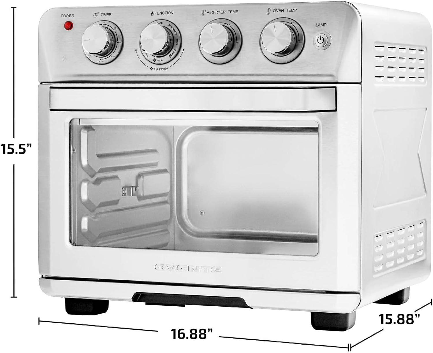 imageOVENTE Air Fryer Toaster Oven Combo 26 Qt Stainless Steel Countertop Convection Oven with 1700W Power and Free Accessories Perfect for Pizza Roast Bake Toast and Broil Silver OFM2025BR