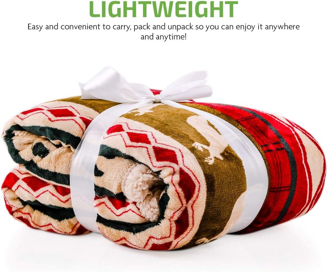 imageOVENTE Sherpa Throw Blanket for Couch 50x60 Thick and Warm Blanket for Winter Soft Fuzzy Plush Throw Gift or Sofa Couch Cover for Christmas or Holiday Season with Reindeer Design Red BLN4688