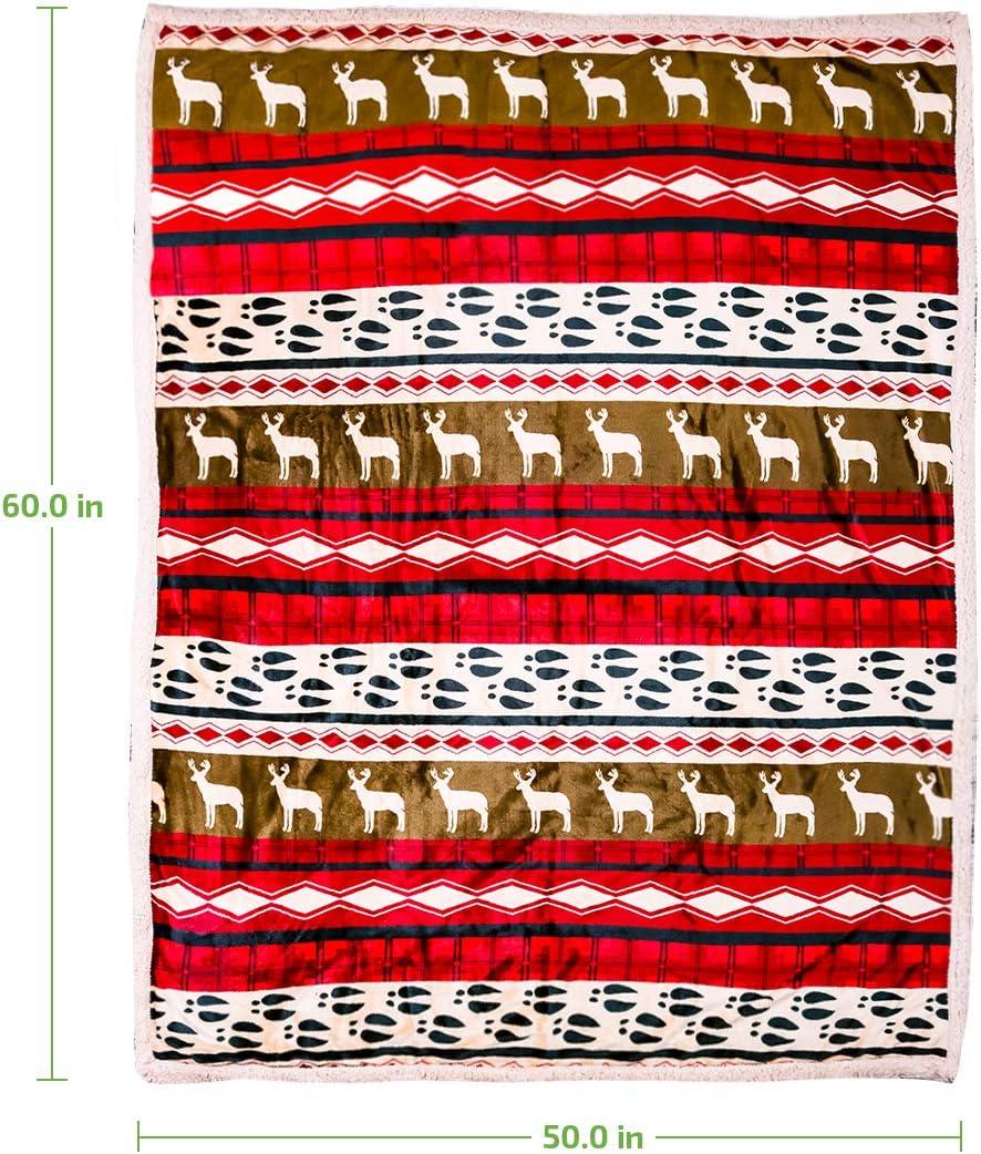 imageOVENTE Sherpa Throw Blanket for Couch 50x60 Thick and Warm Blanket for Winter Soft Fuzzy Plush Throw Gift or Sofa Couch Cover for Christmas or Holiday Season with Reindeer Design Red BLN4688