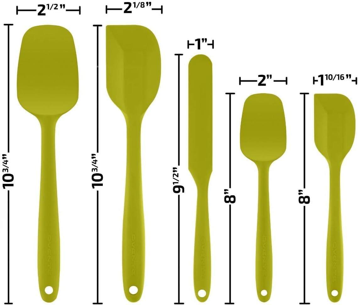 imageOVENTE Silicone Spatula Set of 5 Food Grade Rubber Spatula with High Heat Resistant BPAFree and Dishwasher Safe Nonstick Kitchen Utensils for Baking Cooking and Mixing Green SP12305GGreen