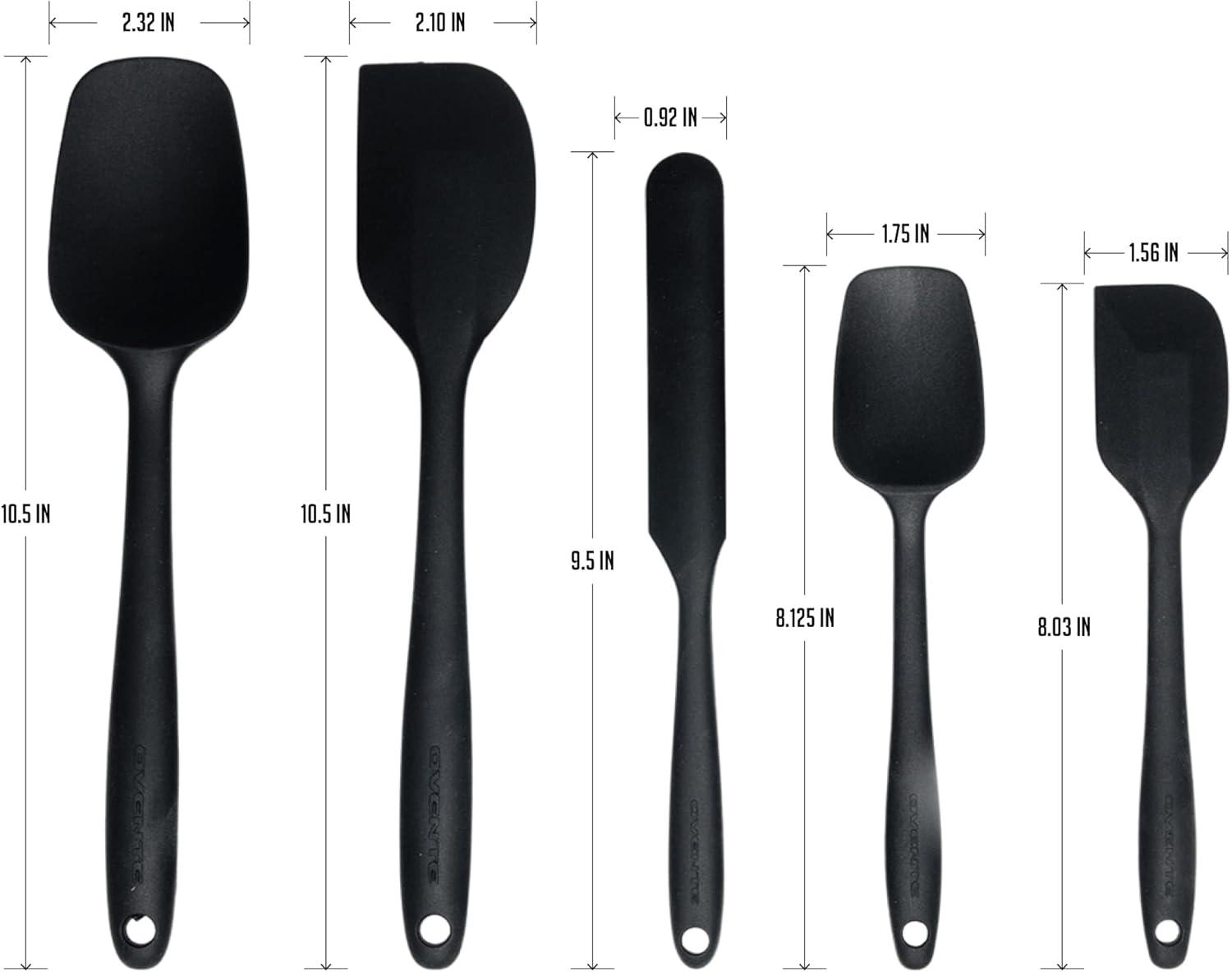 imageOVENTE Silicone Spatula Set of 5 Food Grade Rubber Spatula with High Heat Resistant BPAFree and Dishwasher Safe Nonstick Kitchen Utensils for Baking Cooking and Mixing Green SP12305GBlack