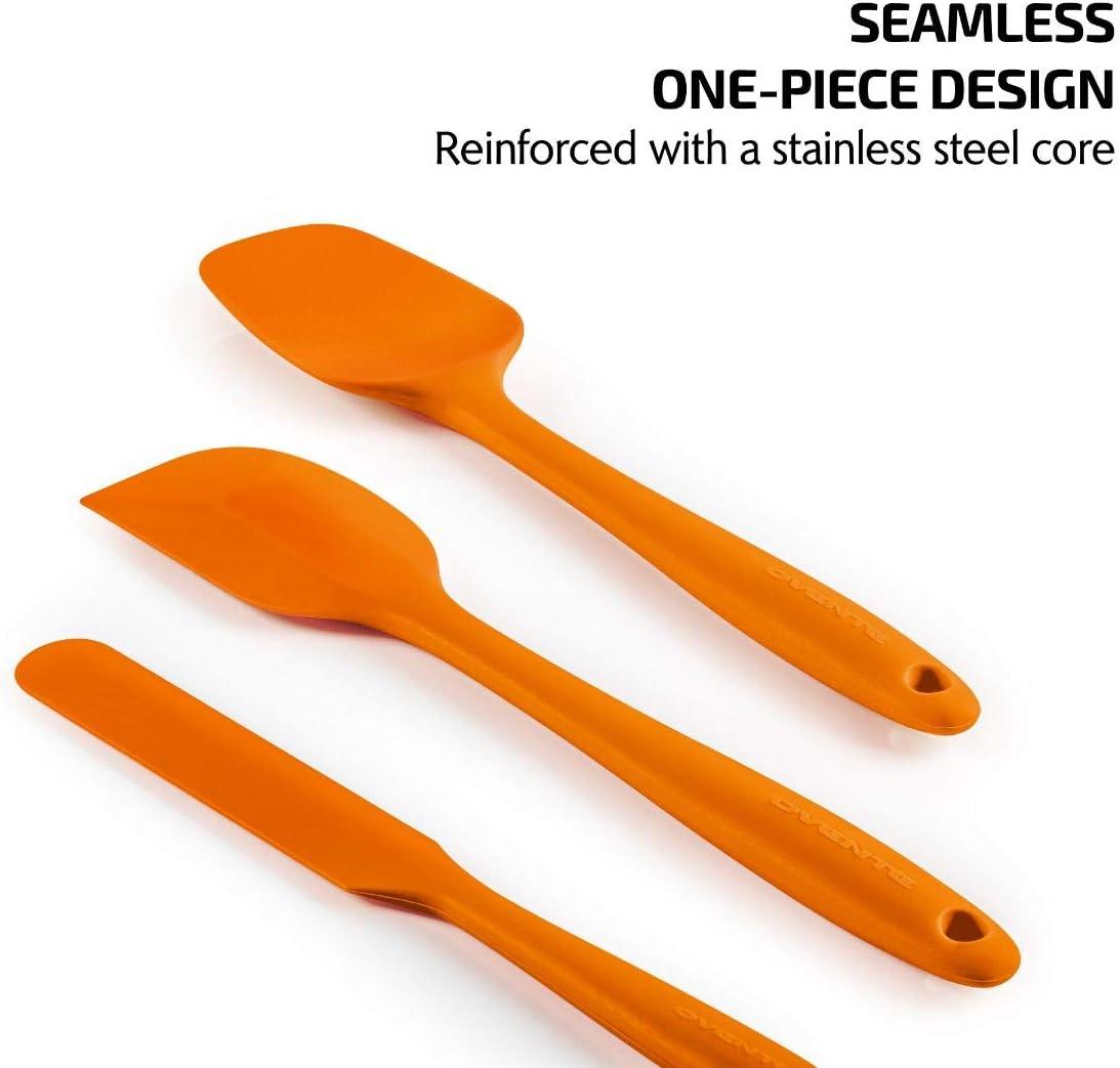 imageOVENTE Silicone Spatula Set of 5 Food Grade Rubber Spatula with High Heat Resistant BPAFree and Dishwasher Safe Nonstick Kitchen Utensils for Baking Cooking and Mixing Green SP12305GOrange