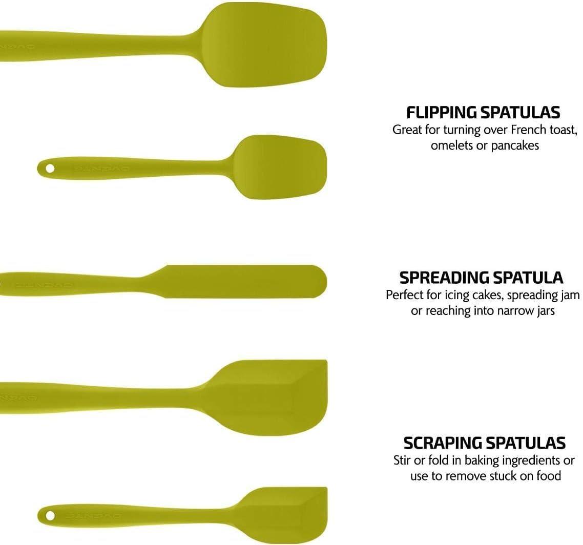imageOVENTE Silicone Spatula Set of 5 Food Grade Rubber Spatula with High Heat Resistant BPAFree and Dishwasher Safe Nonstick Kitchen Utensils for Baking Cooking and Mixing Green SP12305GGreen