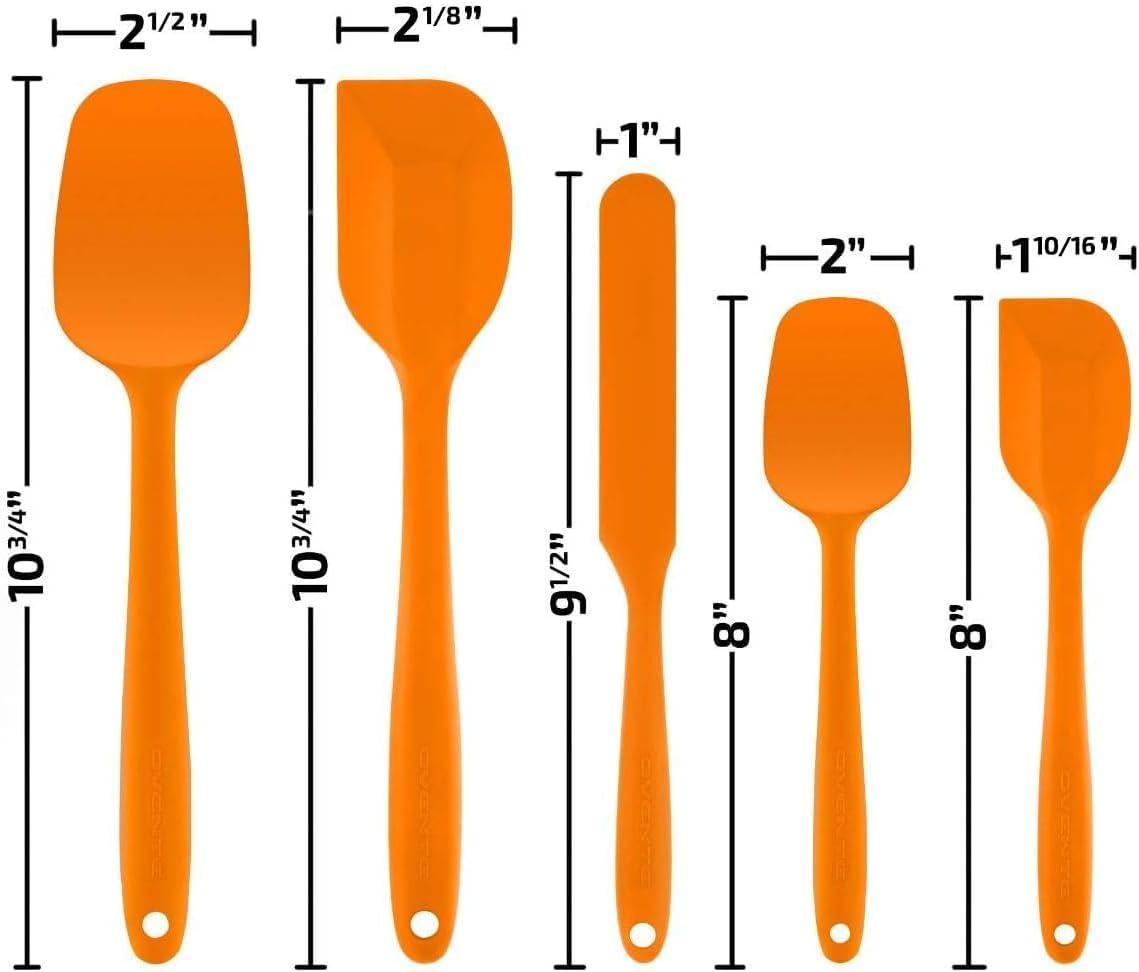 imageOVENTE Silicone Spatula Set of 5 Food Grade Rubber Spatula with High Heat Resistant BPAFree and Dishwasher Safe Nonstick Kitchen Utensils for Baking Cooking and Mixing Green SP12305GOrange