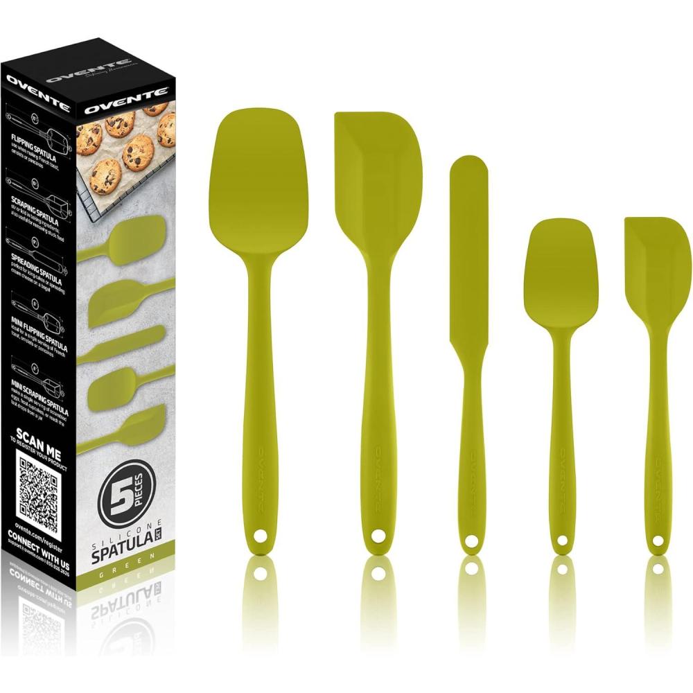 imageOVENTE Silicone Spatula Set of 5 Food Grade Rubber Spatula with High Heat Resistant BPAFree and Dishwasher Safe Nonstick Kitchen Utensils for Baking Cooking and Mixing Green SP12305GGreen