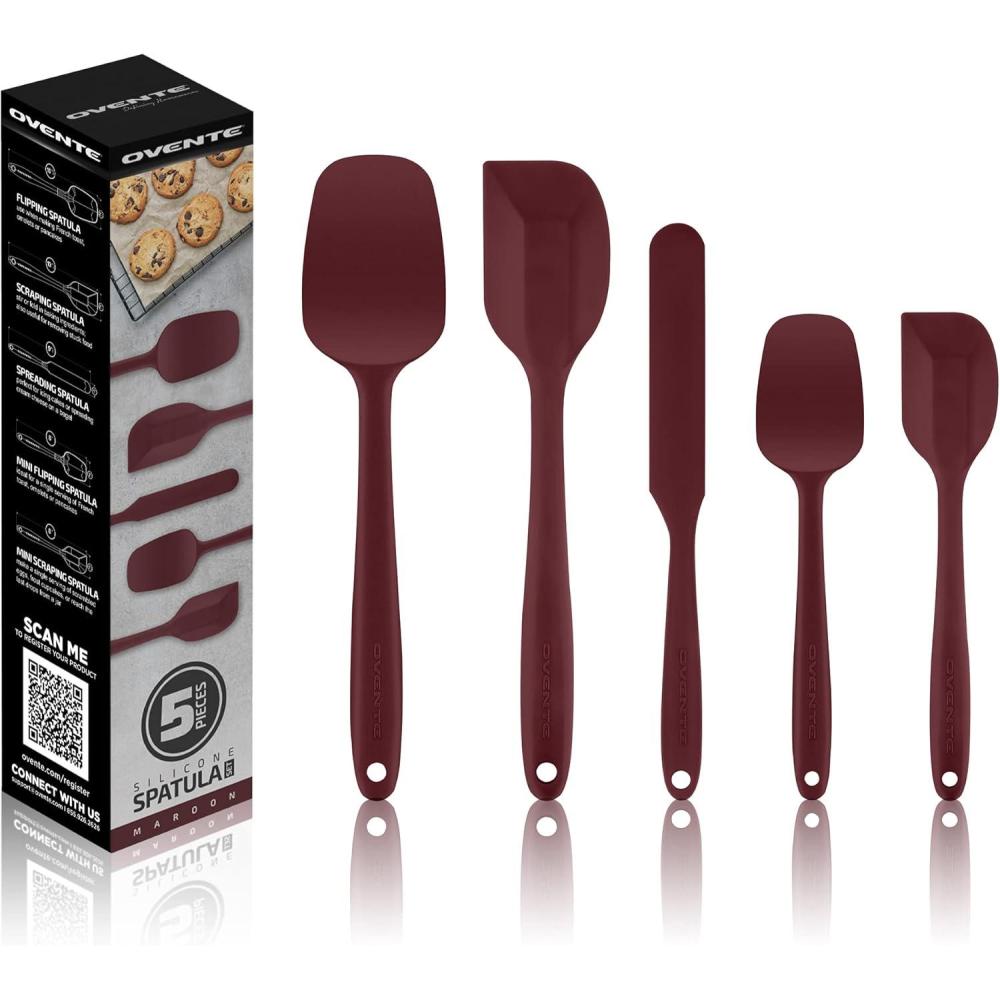 imageOVENTE Silicone Spatula Set of 5 Food Grade Rubber Spatula with High Heat Resistant BPAFree and Dishwasher Safe Nonstick Kitchen Utensils for Baking Cooking and Mixing Green SP12305GRed