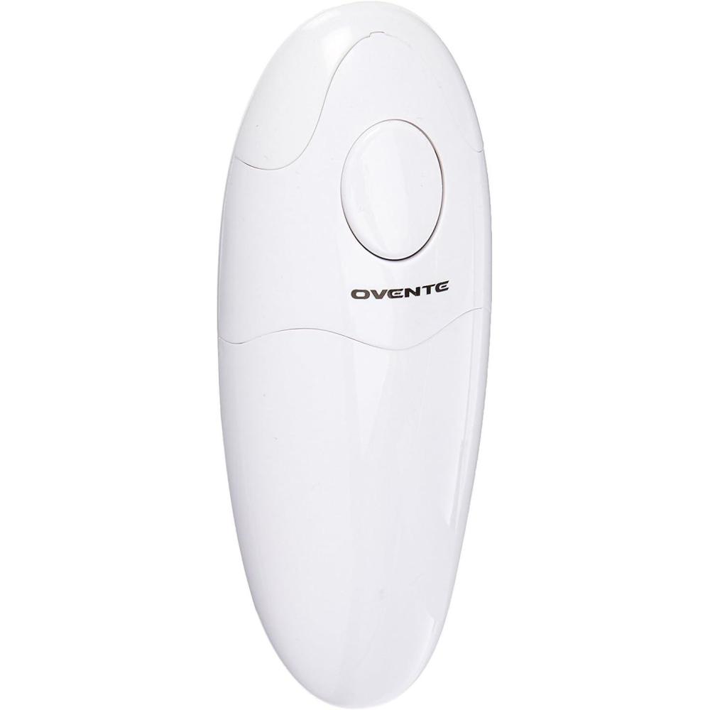 imageOvente Electric Automatic Handheld Can Opener with One Touch Start Button Compact Cordless 4 AA Battery Operated and Smooth Edge Opener for Seniors and Teens Easy Opening and Clean White CO36W