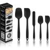 OVENTE Silicone Spatula Set of 5, Food Grade Rubber Spatula with High Heat Resistant, BPA-Free and Dishwasher Safe, Nonstick Kitchen Utensils for Baking, Cooking and Mixing, Green SP12305G(Black)