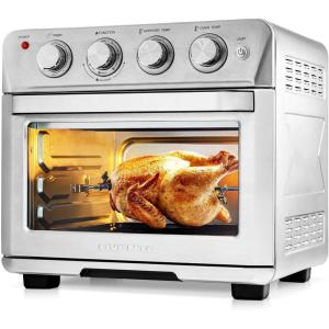 OVENTE Air Fryer Toaster Oven Combo, 26 Qt Stainless Steel Countertop Convection Oven with 1700W Power and Free Accessories, Perfect for Pizza, Roast, Bake, Toast and Broil, Silver OFM2025BR