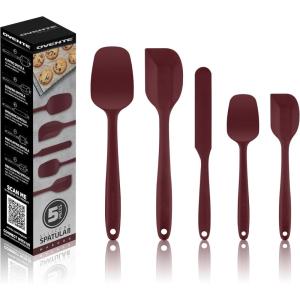 OVENTE Silicone Spatula Set of 5, Food Grade Rubber Spatula with High Heat Resistant, BPA-Free and Dishwasher Safe, Nonstick Kitchen Utensils for Baking, Cooking and Mixing, Green SP12305G(Red)
