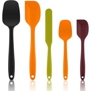 OVENTE Silicone Spatula Set of 5, Food Grade Rubber Spatula with High Heat Resistant, BPA-Free and Dishwasher Safe, Nonstick Kitchen Utensils for Baking, Cooking and Mixing, Green SP12305G(Multicolor)