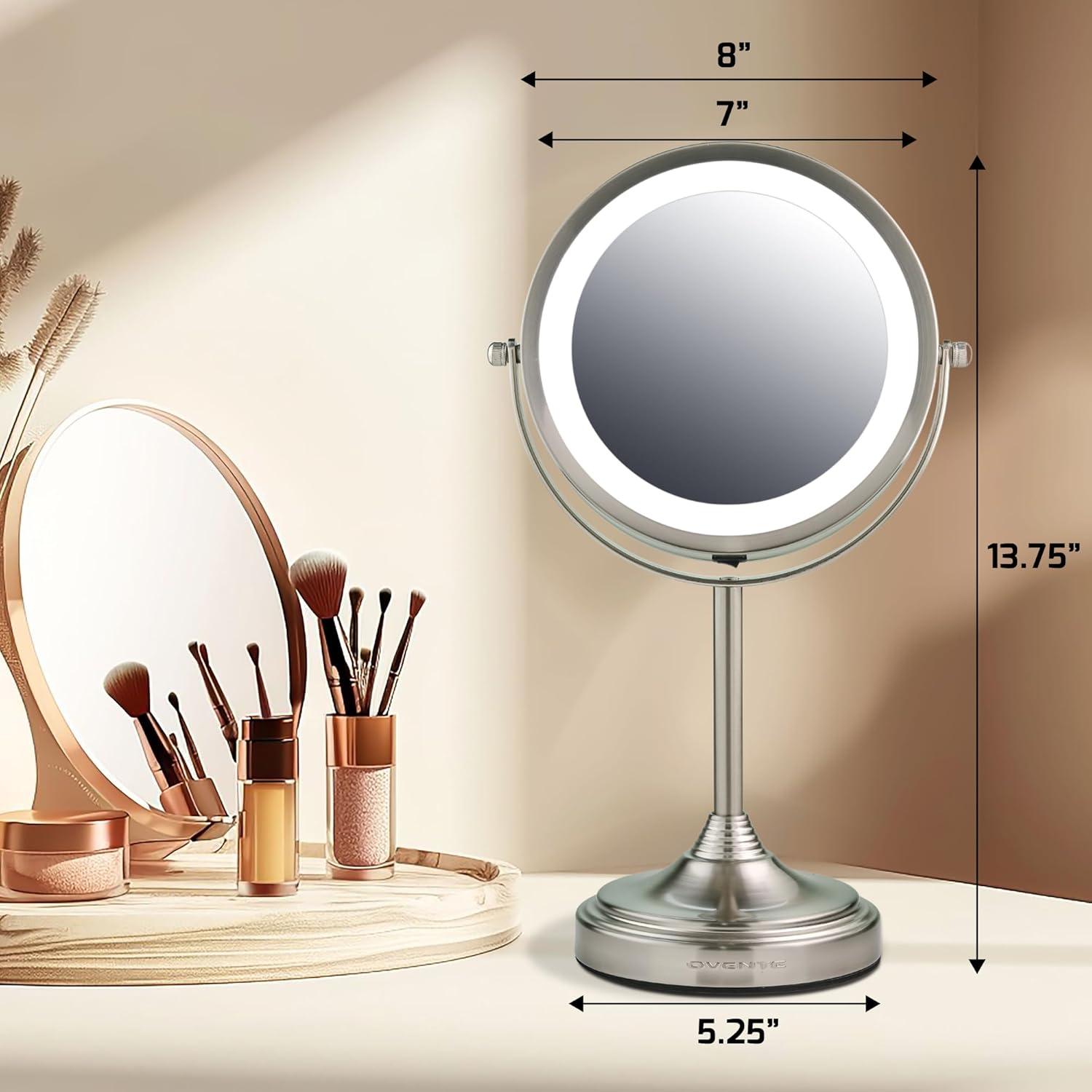 imageOVENTE 7 Tabletop Makeup Mirror with 1X7X Magnification 360 Swivel Design and DoubleSided FreeStanding Vanity Mirror Perfect for Dresser Bedroom and Office Desk Polished Chrome MNLCT70CH1X7XNickel Brushed