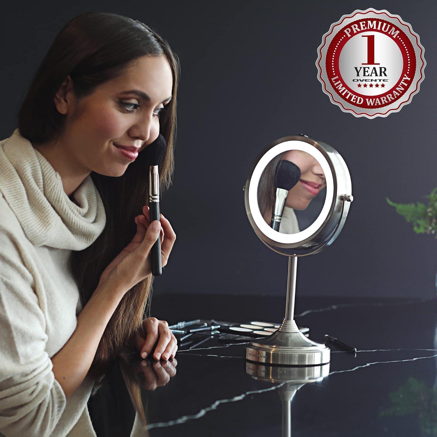 imageOVENTE 7 Tabletop Makeup Mirror with 1X7X Magnification 360 Swivel Design and DoubleSided FreeStanding Vanity Mirror Perfect for Dresser Bedroom and Office Desk Polished Chrome MNLCT70CH1X7XNickel Brushed