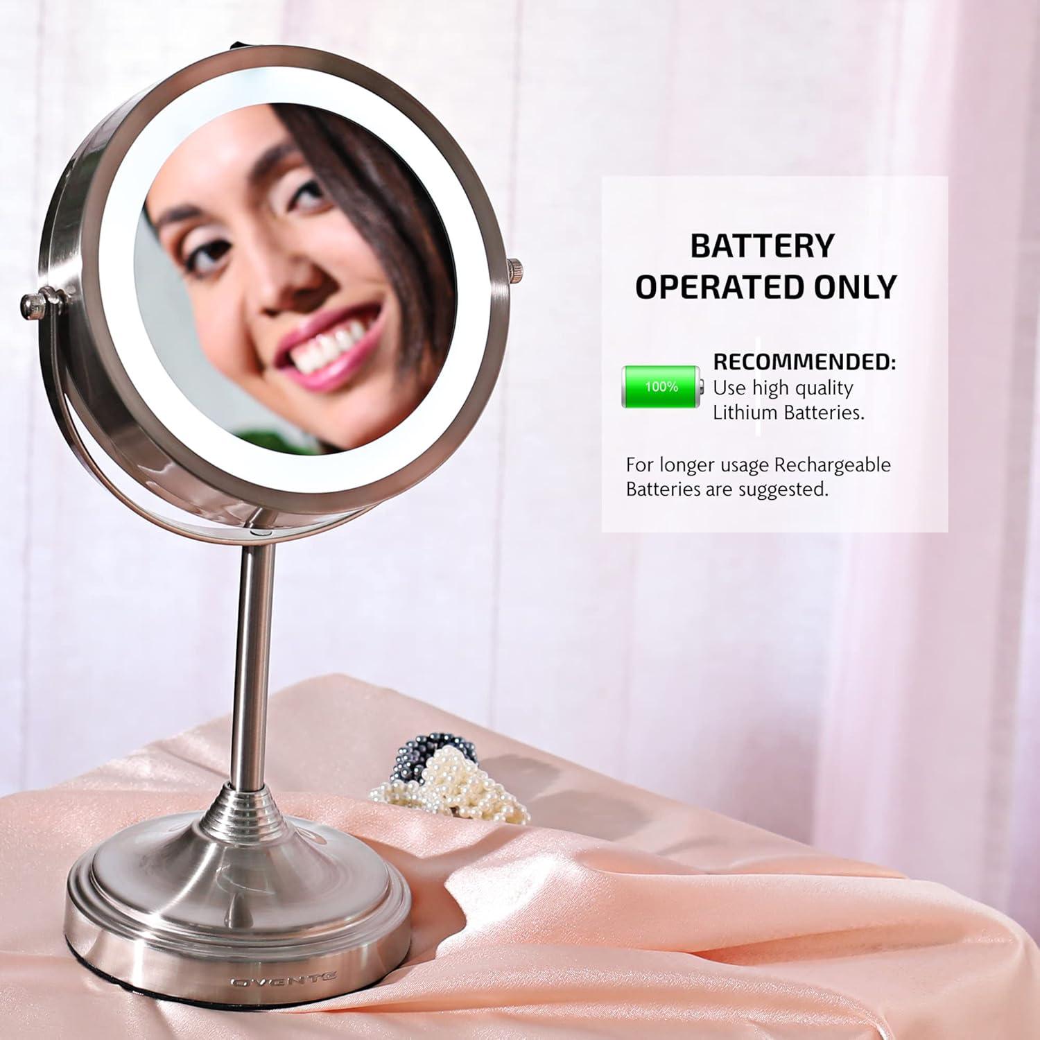 imageOVENTE 7 Tabletop Makeup Mirror with 1X7X Magnification 360 Swivel Design and DoubleSided FreeStanding Vanity Mirror Perfect for Dresser Bedroom and Office Desk Polished Chrome MNLCT70CH1X7XNickel Brushed