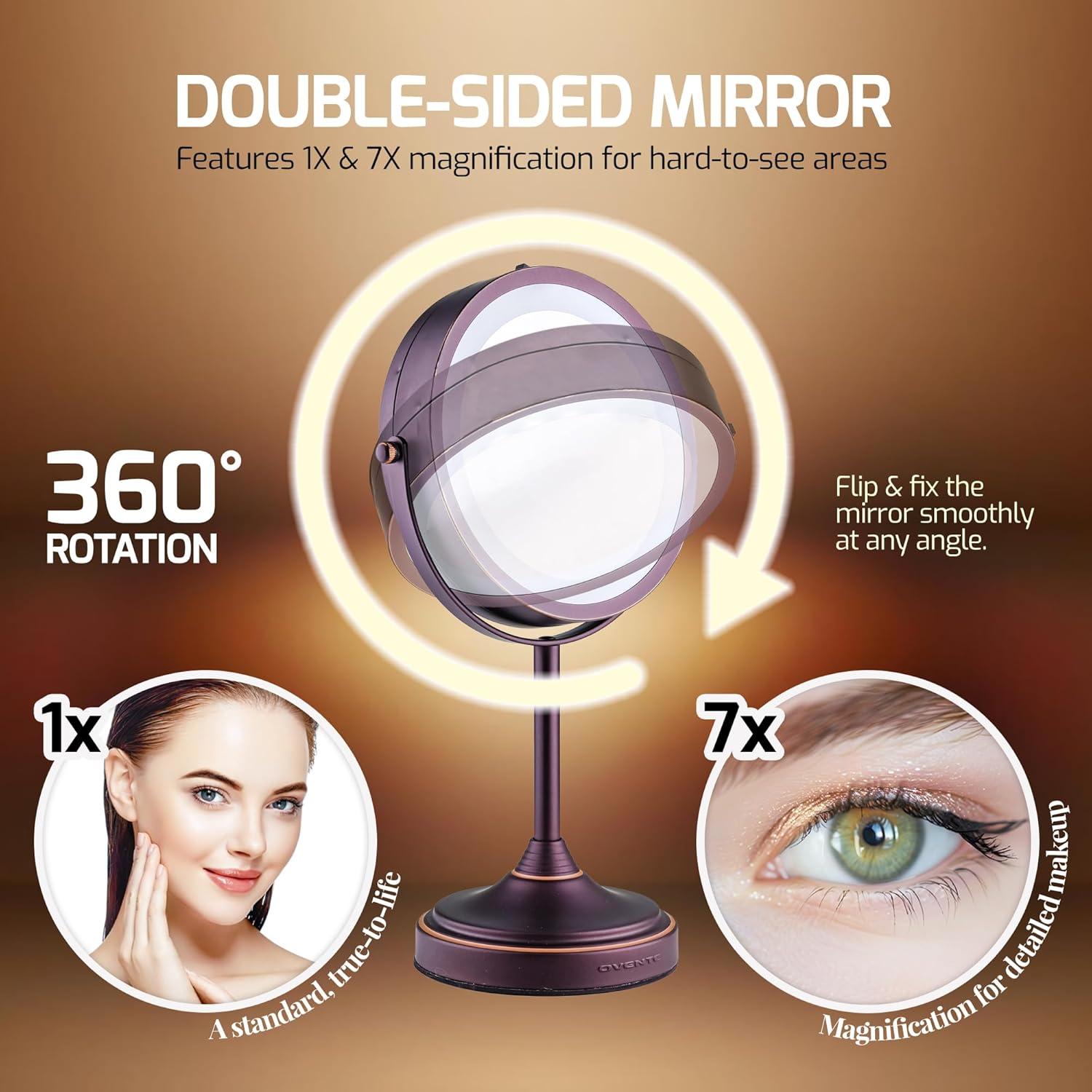 imageOVENTE 7 Tabletop Makeup Mirror with 1X7X Magnification 360 Swivel Design and DoubleSided FreeStanding Vanity Mirror Perfect for Dresser Bedroom and Office Desk Polished Chrome MNLCT70CH1X7XAntique Bronze