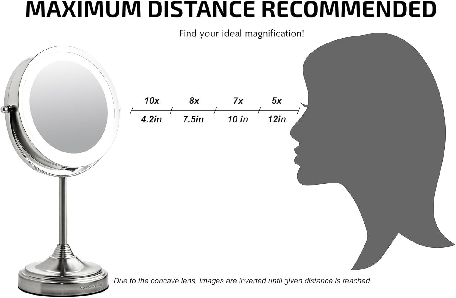 imageOVENTE 7 Tabletop Makeup Mirror with 1X7X Magnification 360 Swivel Design and DoubleSided FreeStanding Vanity Mirror Perfect for Dresser Bedroom and Office Desk Polished Chrome MNLCT70CH1X7XNickel Brushed