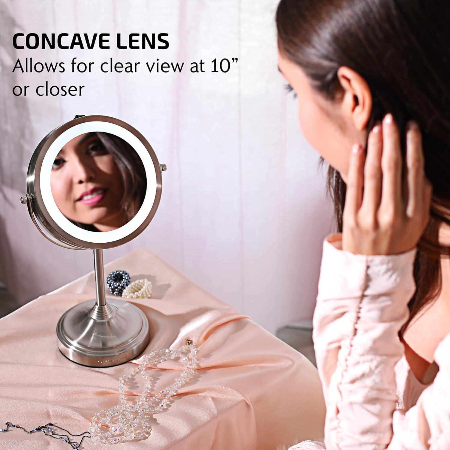 imageOVENTE 7 Tabletop Makeup Mirror with 1X7X Magnification 360 Swivel Design and DoubleSided FreeStanding Vanity Mirror Perfect for Dresser Bedroom and Office Desk Polished Chrome MNLCT70CH1X7XNickel Brushed