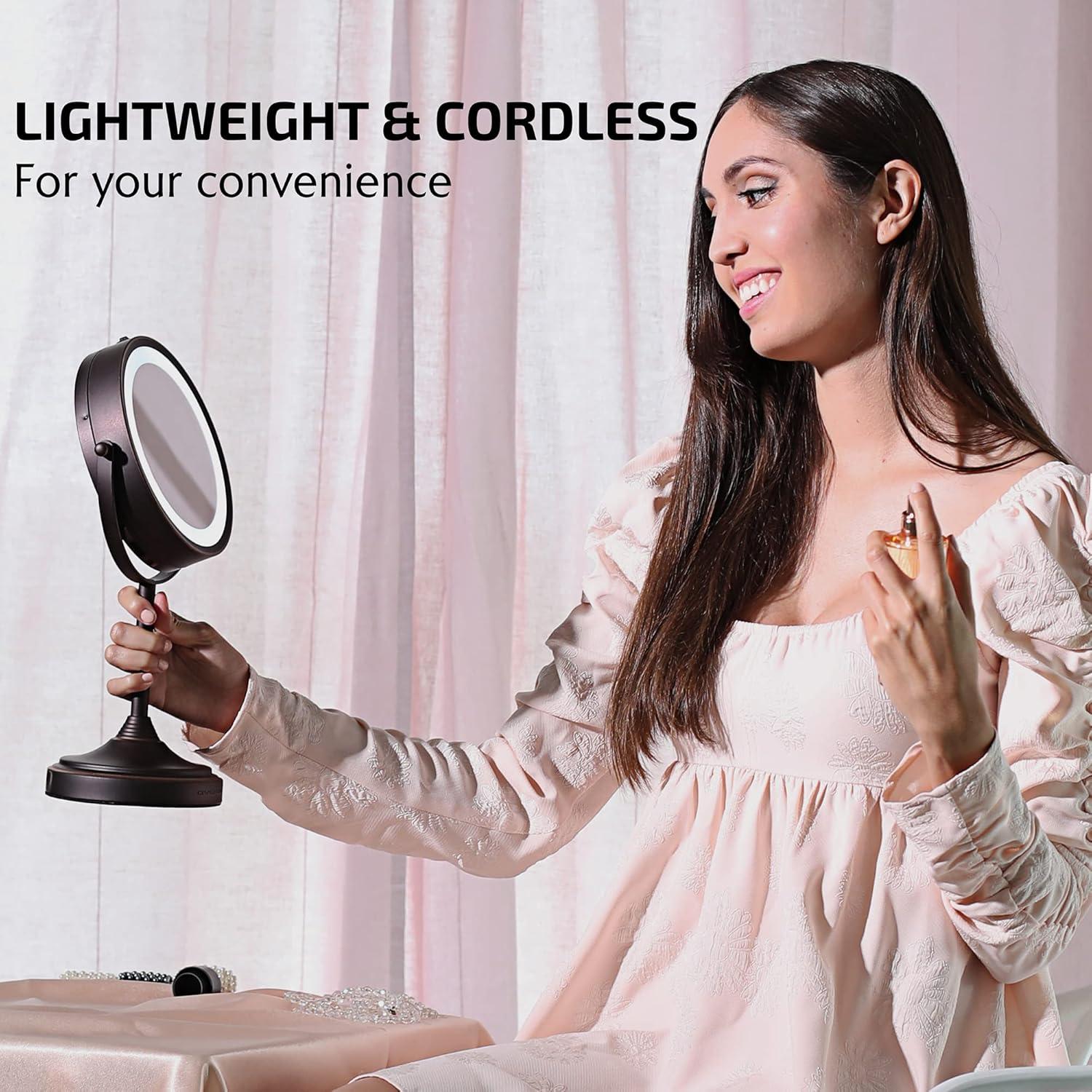 imageOVENTE 7 Tabletop Makeup Mirror with 1X7X Magnification 360 Swivel Design and DoubleSided FreeStanding Vanity Mirror Perfect for Dresser Bedroom and Office Desk Polished Chrome MNLCT70CH1X7XAntique Bronze
