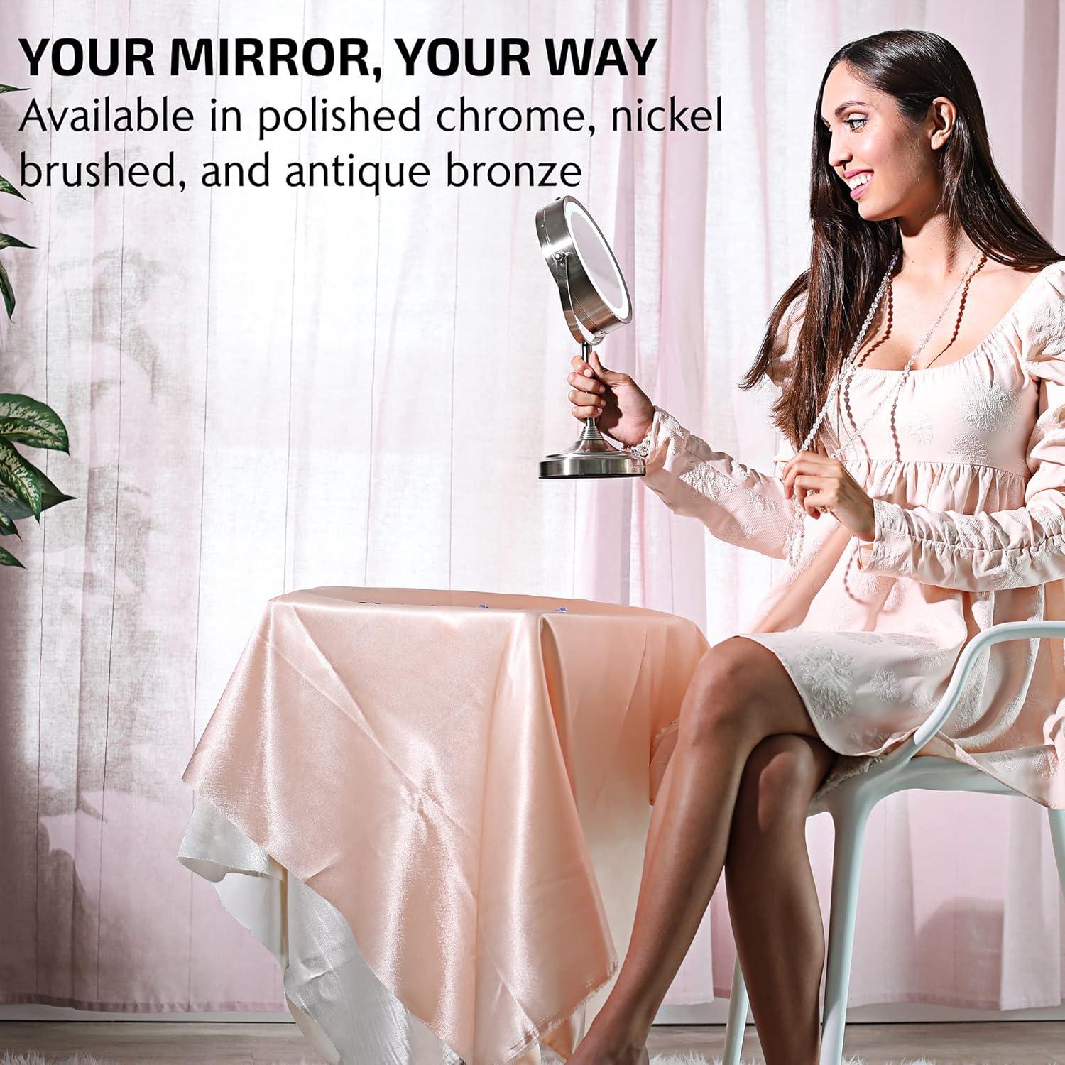 imageOVENTE 7 Tabletop Makeup Mirror with 1X7X Magnification 360 Swivel Design and DoubleSided FreeStanding Vanity Mirror Perfect for Dresser Bedroom and Office Desk Polished Chrome MNLCT70CH1X7XNickel Brushed