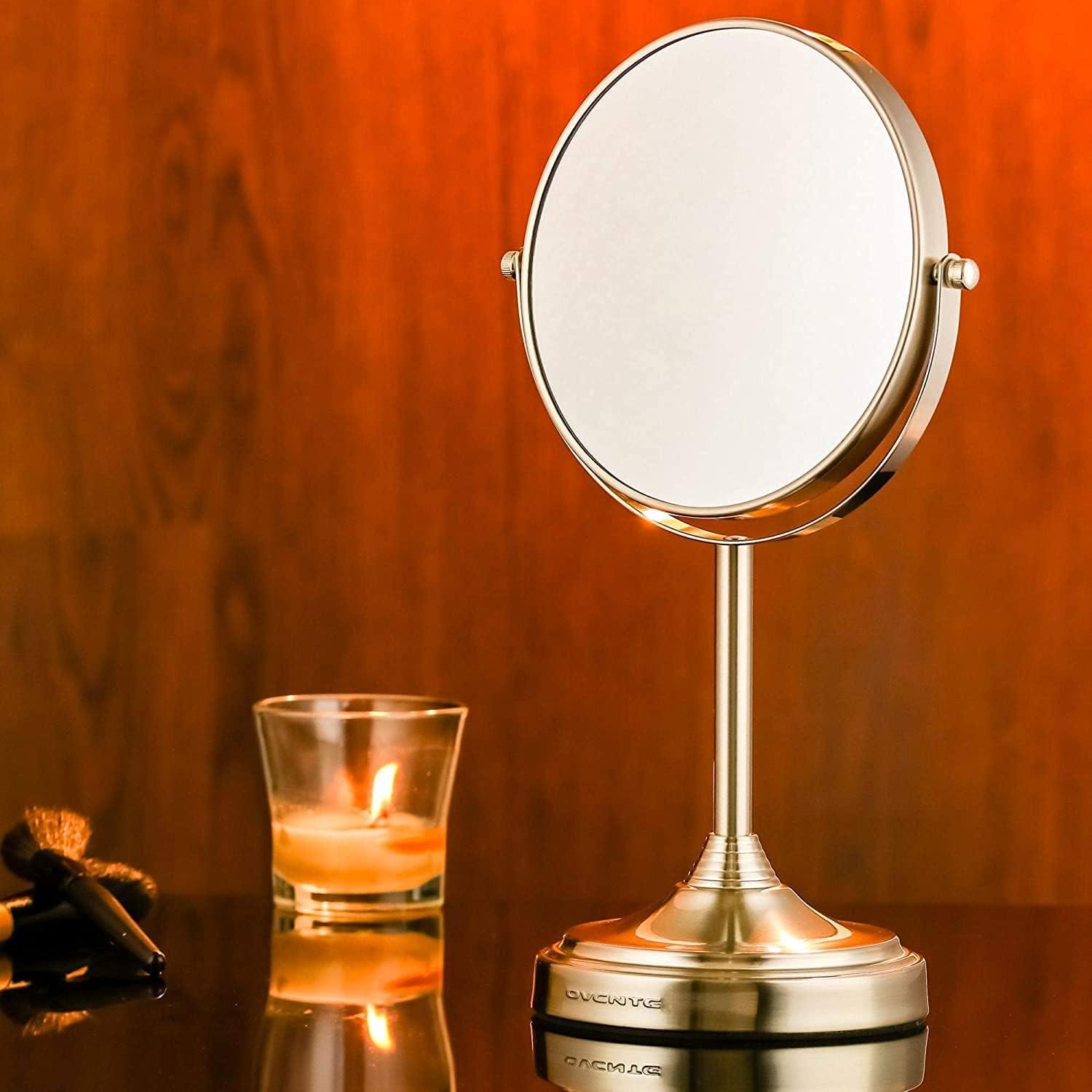 imageOVENTE 7 Tabletop Makeup Mirror with 1X7X Magnification 360 Swivel Design and DoubleSided FreeStanding Vanity Mirror Perfect for Dresser Bedroom and Office Desk Polished Chrome MNLCT70CH1X7XNickel Brushed