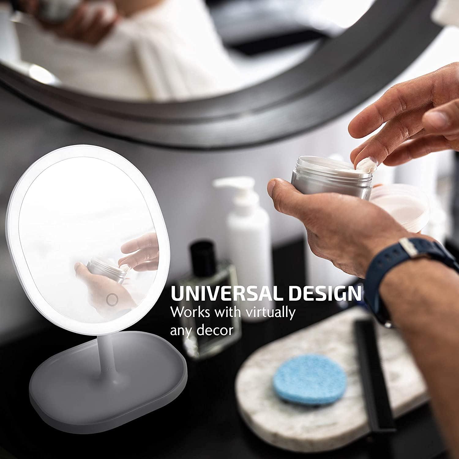 imageOVENTE 9 Rechargeable Lighted Wall Mount Makeup Mirror for Bathroom with Mini Magnetic 10X Magnifying Mirror Touch Screen Dimmable LED Lights Flexible Gooseneck and Suction Mounting White MOW22WWhite