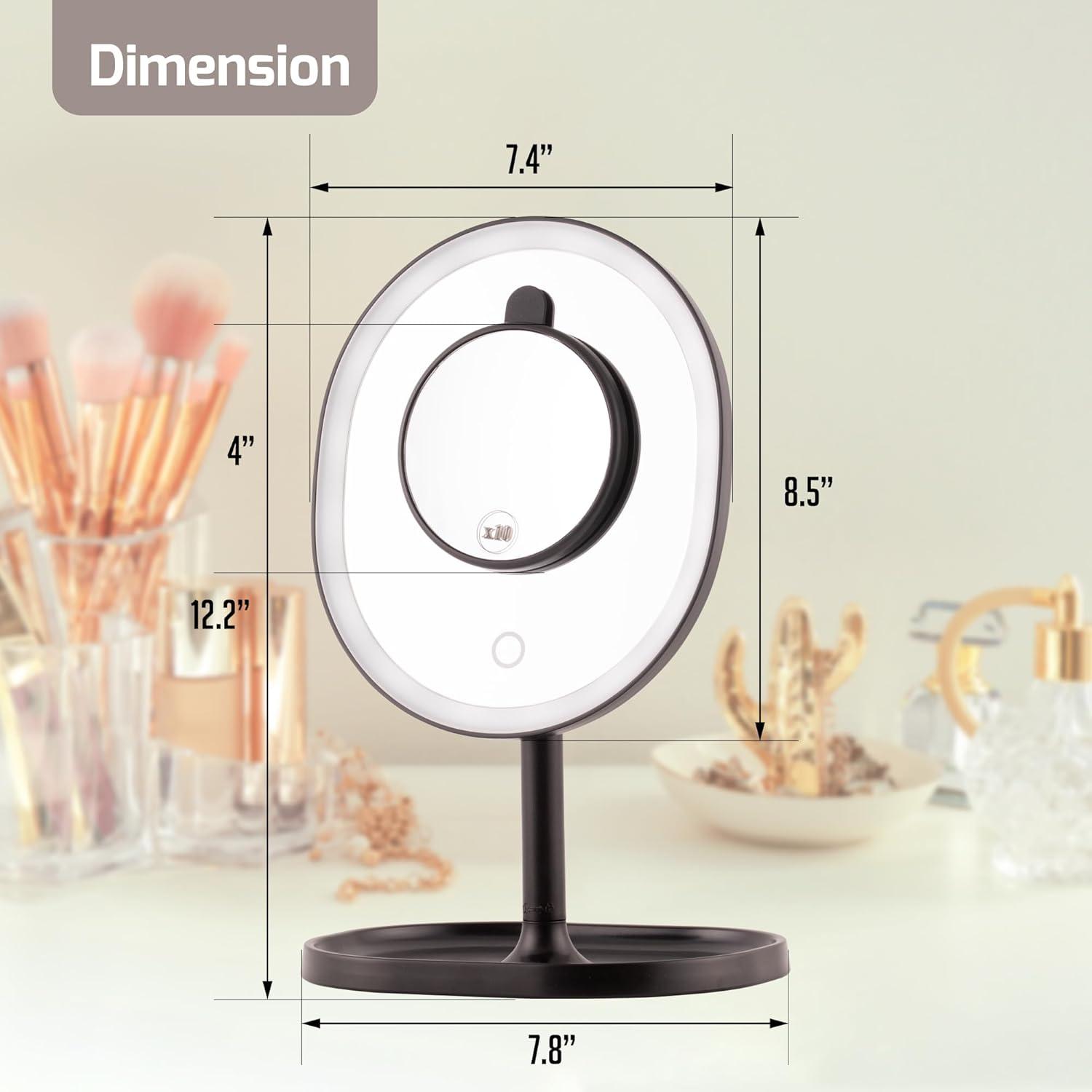imageOVENTE 9 Rechargeable Lighted Wall Mount Makeup Mirror for Bathroom with Mini Magnetic 10X Magnifying Mirror Touch Screen Dimmable LED Lights Flexible Gooseneck and Suction Mounting White MOW22WBlack
