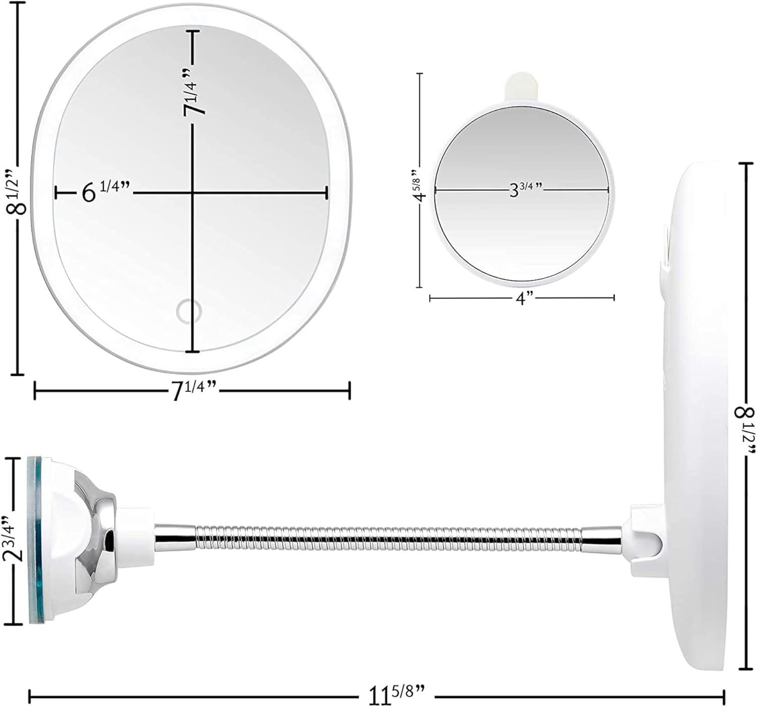 imageOVENTE 9 Rechargeable Lighted Wall Mount Makeup Mirror for Bathroom with Mini Magnetic 10X Magnifying Mirror Touch Screen Dimmable LED Lights Flexible Gooseneck and Suction Mounting White MOW22WWhite