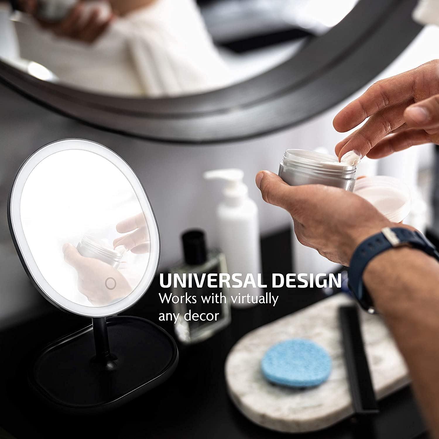 imageOVENTE 9 Rechargeable Lighted Wall Mount Makeup Mirror for Bathroom with Mini Magnetic 10X Magnifying Mirror Touch Screen Dimmable LED Lights Flexible Gooseneck and Suction Mounting White MOW22WBlack