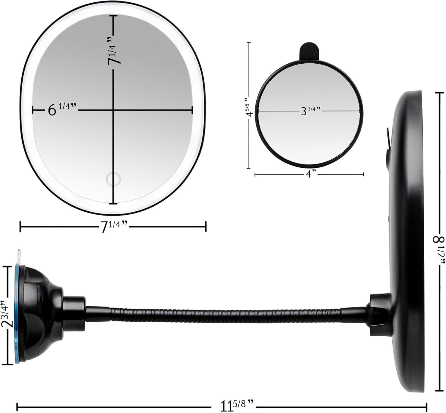 imageOVENTE 9 Rechargeable Lighted Wall Mount Makeup Mirror for Bathroom with Mini Magnetic 10X Magnifying Mirror Touch Screen Dimmable LED Lights Flexible Gooseneck and Suction Mounting White MOW22WBlack