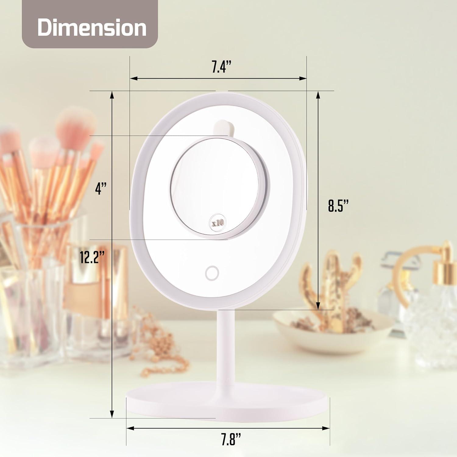 imageOVENTE 9 Rechargeable Lighted Wall Mount Makeup Mirror for Bathroom with Mini Magnetic 10X Magnifying Mirror Touch Screen Dimmable LED Lights Flexible Gooseneck and Suction Mounting White MOW22WWhite