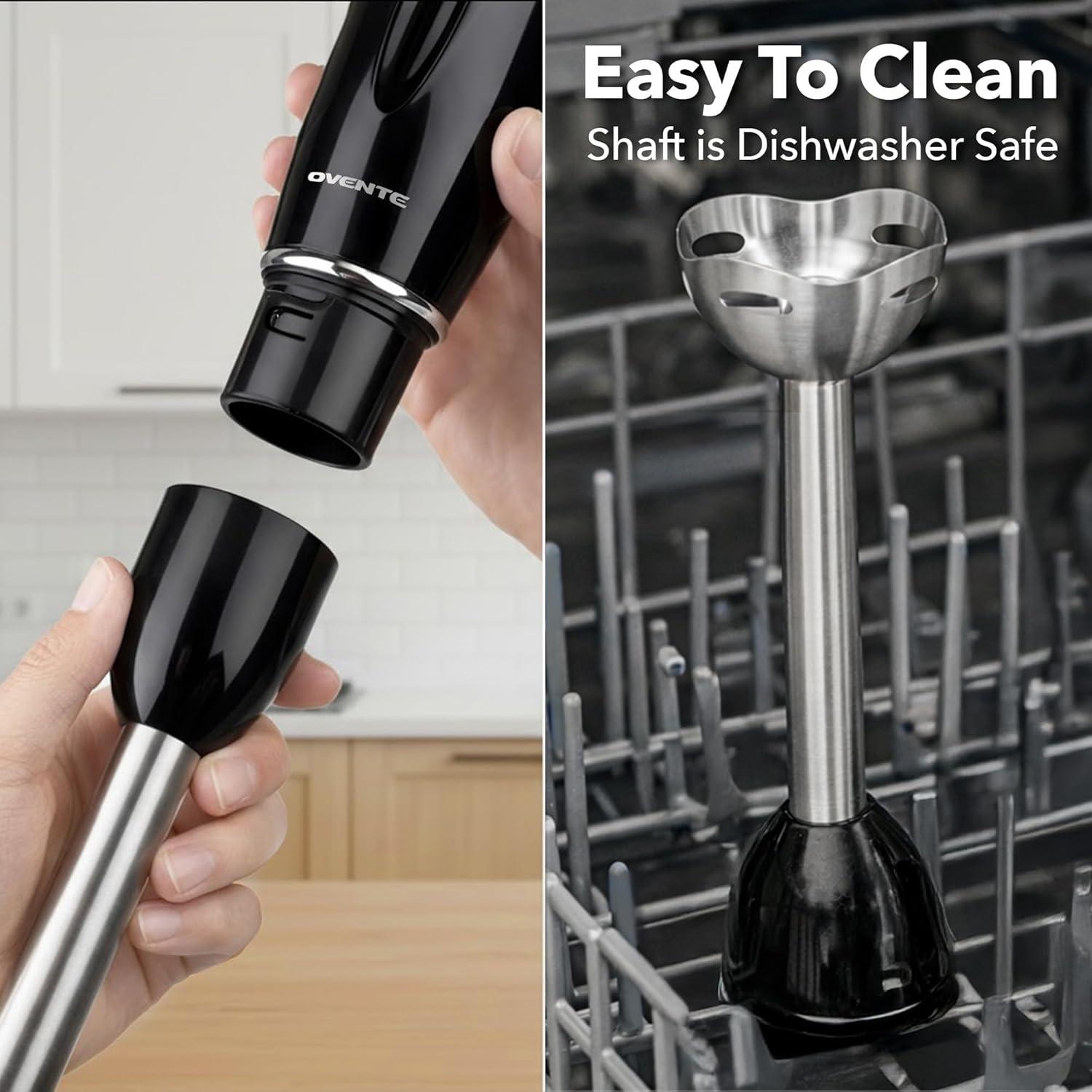 imageOVENTE Immersion Hand Blender 300W Corded Electric Handheld Stick Mixer with 2 Mixing Speeds and Stainless Steel Blades for Smoothies Purees amp Baby Food Black HS560B