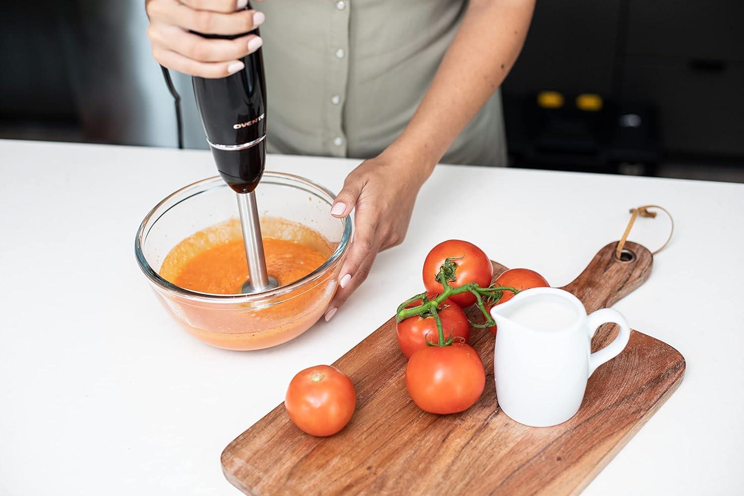 imageOVENTE Immersion Hand Blender 300W Corded Electric Handheld Stick Mixer with 2 Mixing Speeds and Stainless Steel Blades for Smoothies Purees amp Baby Food White HS560WBlack With Attachment