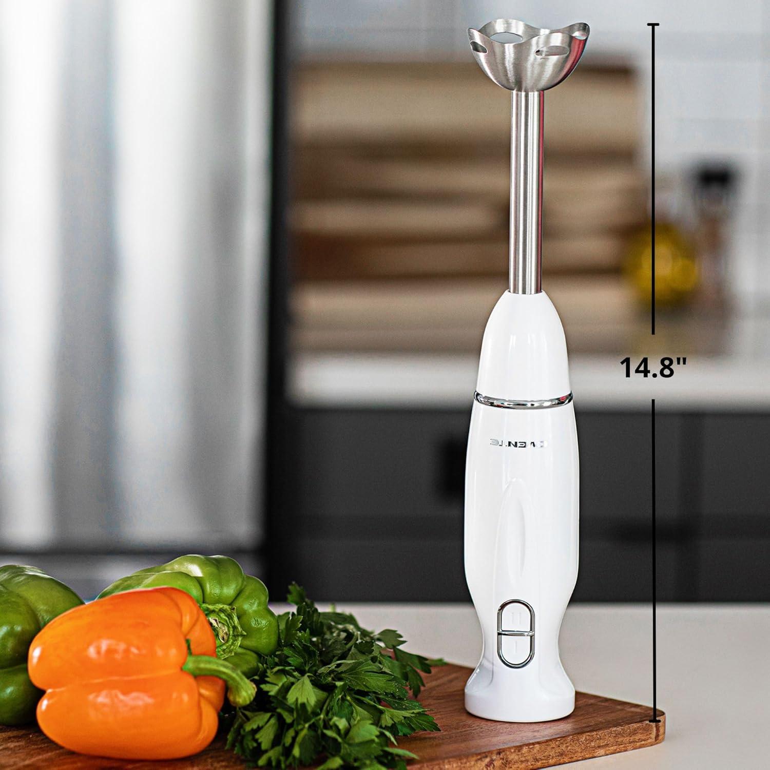 imageOVENTE Immersion Hand Blender 300W Corded Electric Handheld Stick Mixer with 2 Mixing Speeds and Stainless Steel Blades for Smoothies Purees amp Baby Food White HS560WWhite