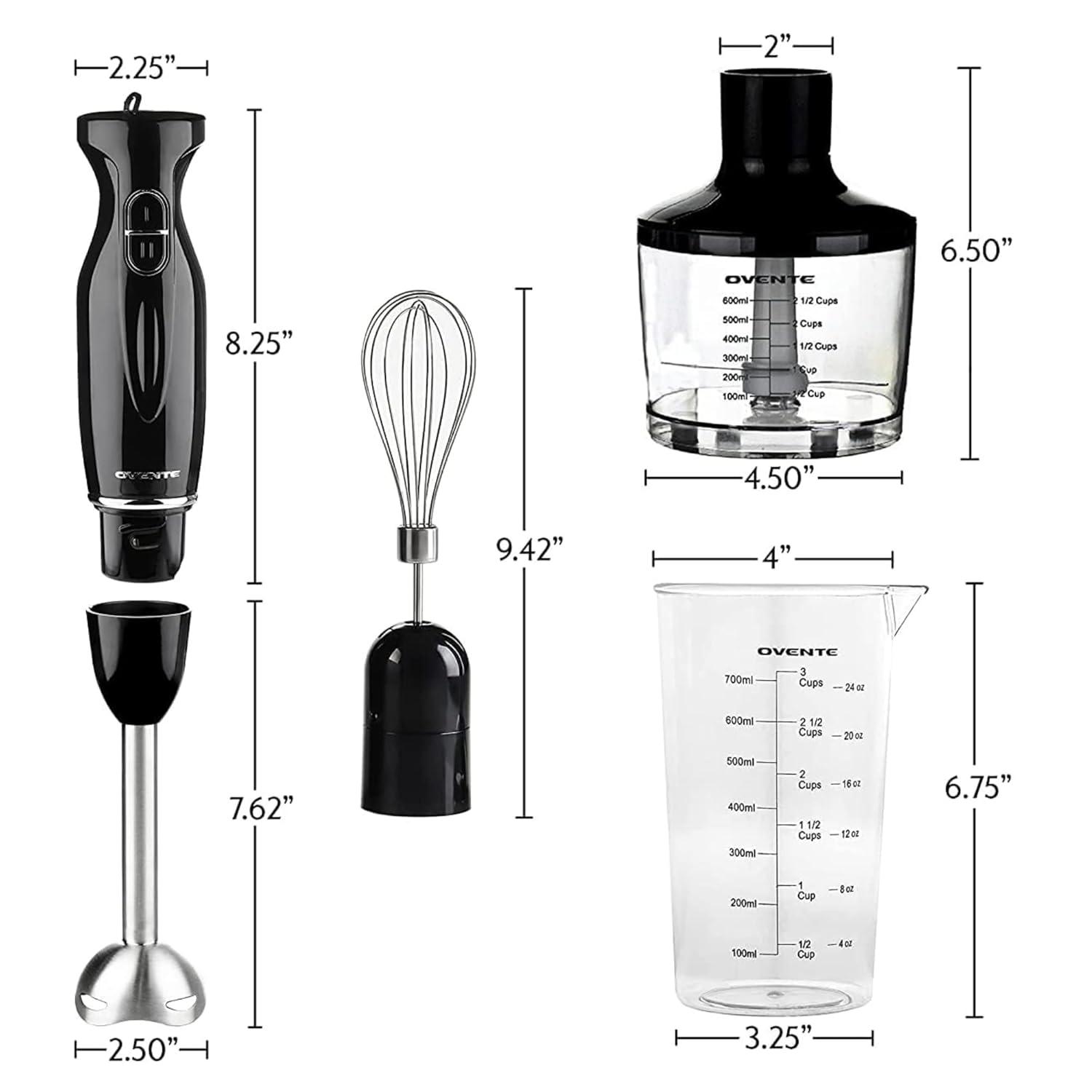 imageOVENTE Immersion Hand Blender 300W Corded Electric Handheld Stick Mixer with 2 Mixing Speeds and Stainless Steel Blades for Smoothies Purees amp Baby Food White HS560WBlack With Attachment