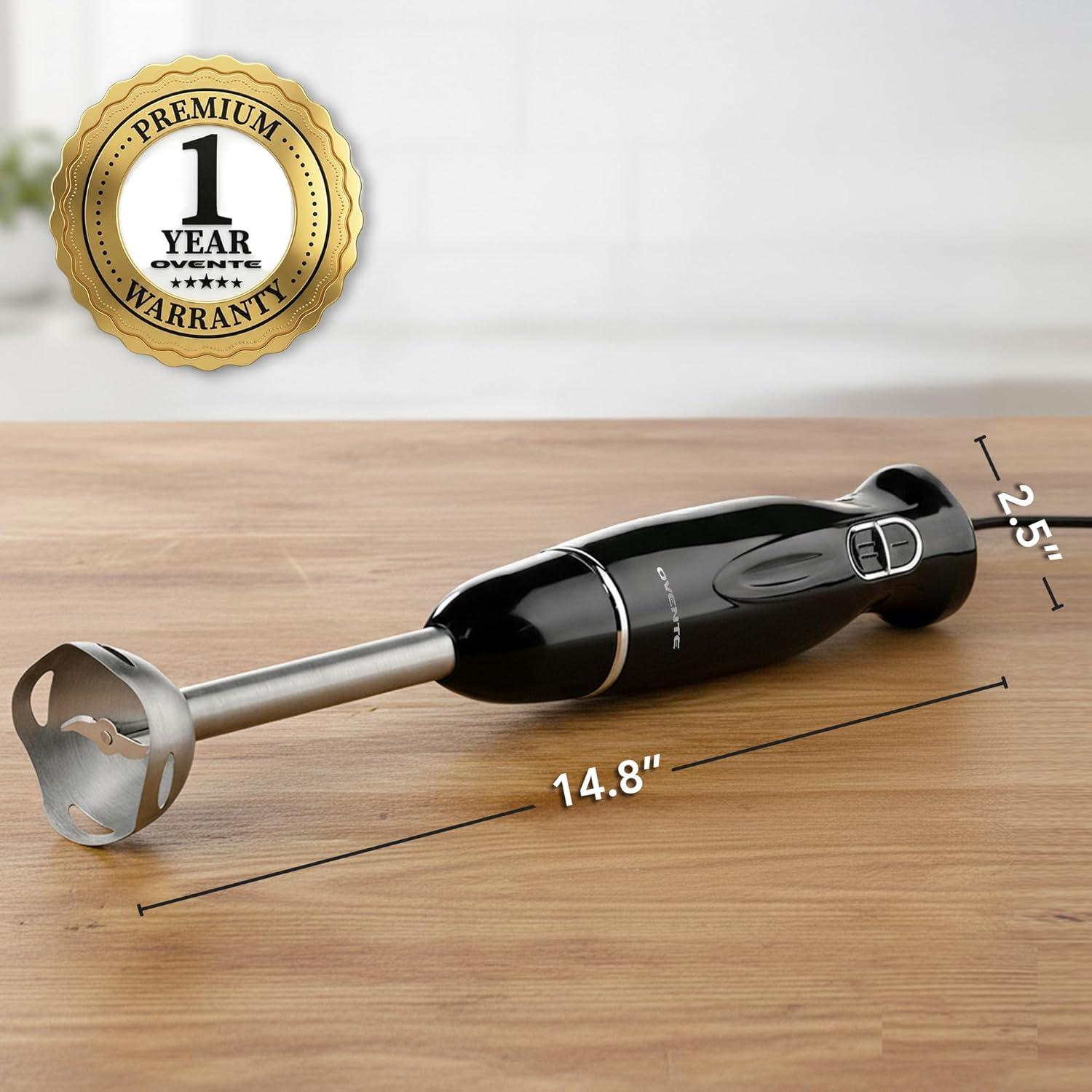 imageOVENTE Immersion Hand Blender 300W Corded Electric Handheld Stick Mixer with 2 Mixing Speeds and Stainless Steel Blades for Smoothies Purees amp Baby Food Black HS560B