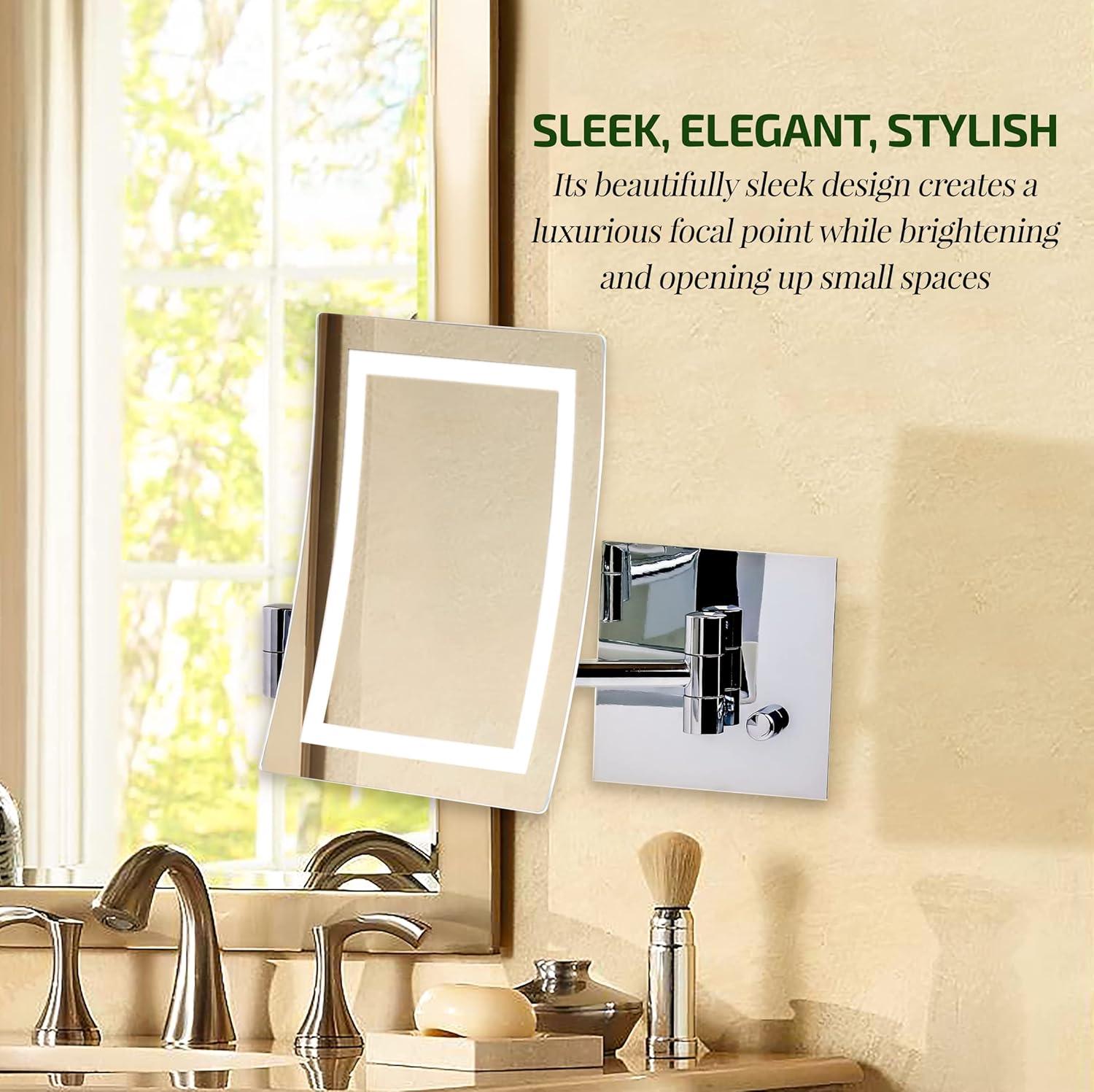 imageOVENTE Wall Mounted Lighted Makeup Vanity Mirror 9 Hard Wired Double Sided 1X7X Magnifying Bathroom Mirror Dimmable LED Lights 360 Rotation and 14 Extendable Arm Rubbed Bronze MPWD3185BZ1X7XPolished Chrome