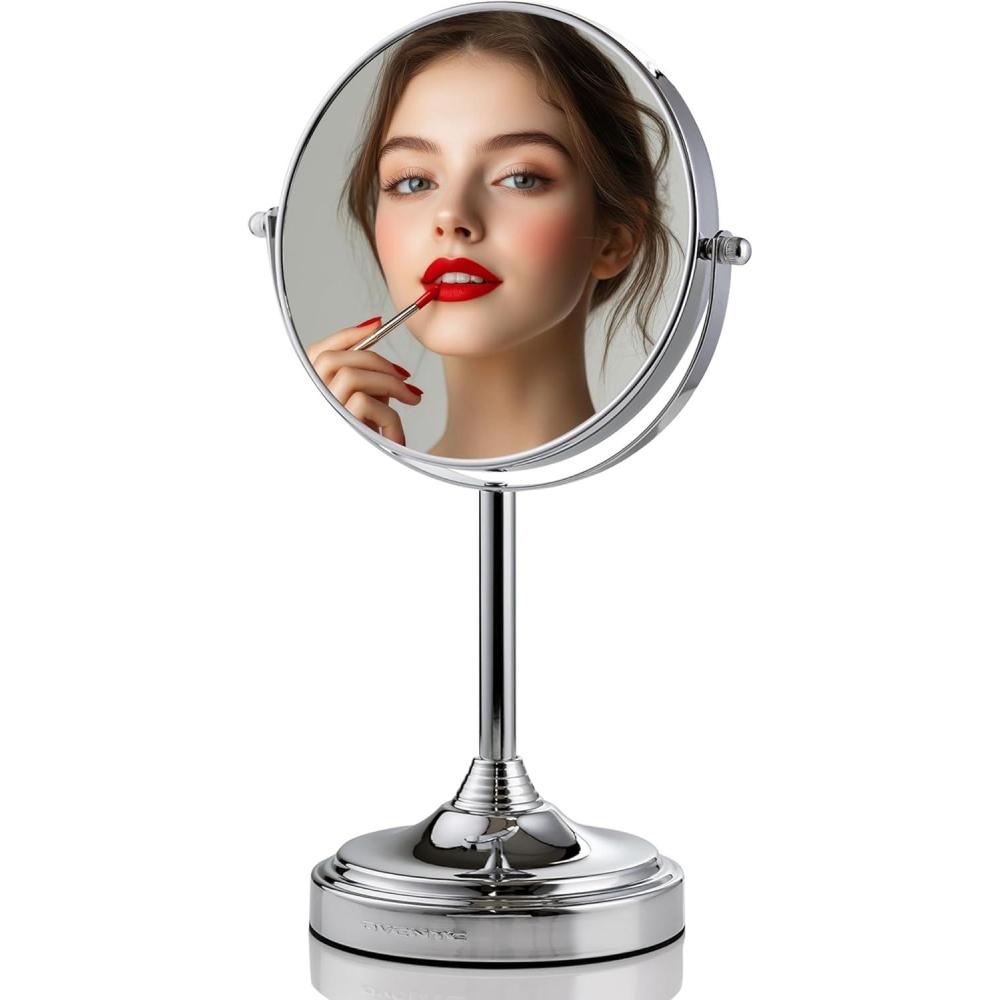 imageOVENTE 7 Tabletop Makeup Mirror with 1X7X Magnification 360 Swivel Design and DoubleSided FreeStanding Vanity Mirror Perfect for Dresser Bedroom and Office Desk Polished Chrome MNLCT70CH1X7XPolished Chrome