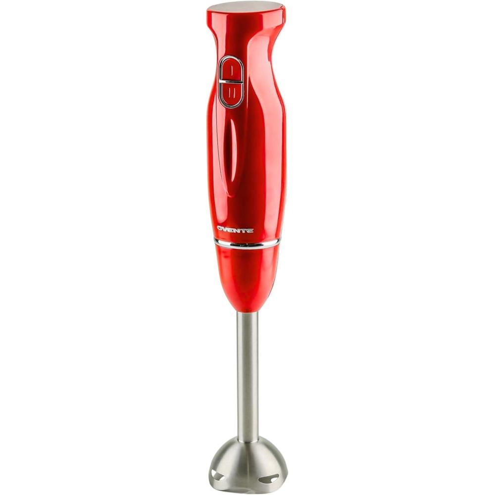 imageOVENTE Immersion Hand Blender 300W Corded Electric Handheld Stick Mixer with 2 Mixing Speeds and Stainless Steel Blades for Smoothies Purees amp Baby Food Red HS560R