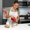 OVENTE 5-Speed Corded Electric Hand Mixer with Stainless Steel Whisks, Compact Portable Design with Snap-On Storage Case,150W Lightweight Handheld Mixer for Baking & Cooking, White HM151W(Red)