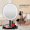 OVENTE 9” Rechargeable Lighted Wall Mount Makeup Mirror for Bathroom with Mini Magnetic 10X Magnifying Mirror, Touch Screen Dimmable LED Lights, Flexible Gooseneck and Suction Mounting, White MOW22W(Black)