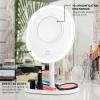OVENTE 9” Rechargeable Lighted Wall Mount Makeup Mirror for Bathroom with Mini Magnetic 10X Magnifying Mirror, Touch Screen Dimmable LED Lights, Flexible Gooseneck and Suction Mounting, White MOW22W(White)