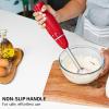 OVENTE Immersion Hand Blender, 300W Corded Electric Handheld Stick Mixer with 2 Mixing Speeds and Stainless Steel Blades for Smoothies, Purees & Baby Food, Red HS560R